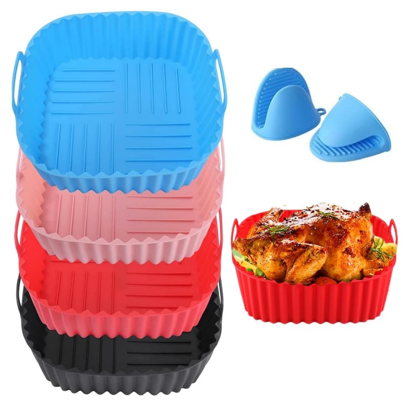 JNYCL Silicone Air Fryer Liners 4Pcs Reusable Air Fryer Silicone Liners Square Food Grade Air Fryer Oven Accessories Non Stick and Easy Cleaning Replacement of Parchment Liners For 6QT to 7QT