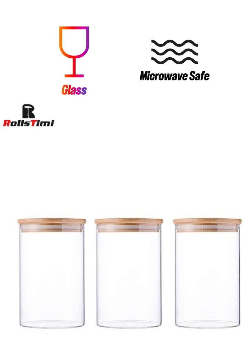 RollsTimi  3-Piece Food Storage Glass Jar with Bamboo Airtight Lid Clear 950ml  - Image 1