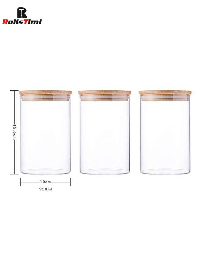 RollsTimi  3-Piece Food Storage Glass Jar with Bamboo Airtight Lid Clear 950ml  - Image 4