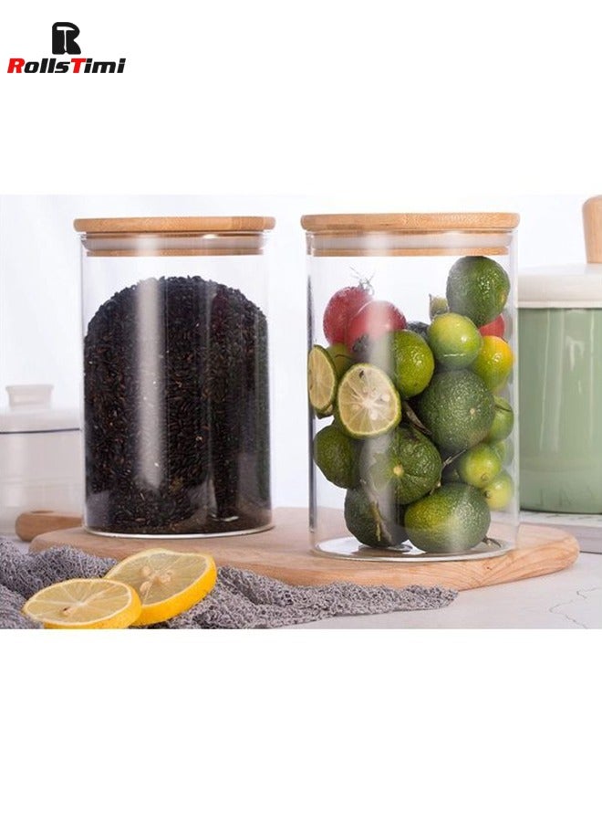 RollsTimi  3-Piece Food Storage Glass Jar with Bamboo Airtight Lid Clear 950ml  - Image 3