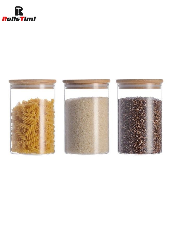 RollsTimi  3-Piece Food Storage Glass Jar with Bamboo Airtight Lid Clear 950ml  - Image 5