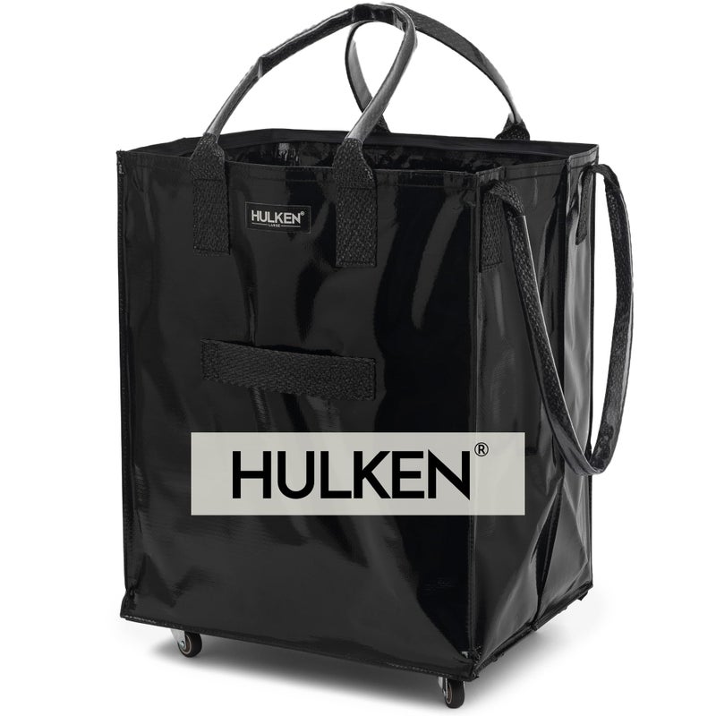 HULKEN - Large, Black - Reusable Grocery Bag On Wheels, Shopping Trolley, Rolling Tote, Zipper Closure, Lightweight, Carries Up to 66 lb & Fits 5 Grocery Bags, Folds Flat, Unbreakable Handles - Image 1