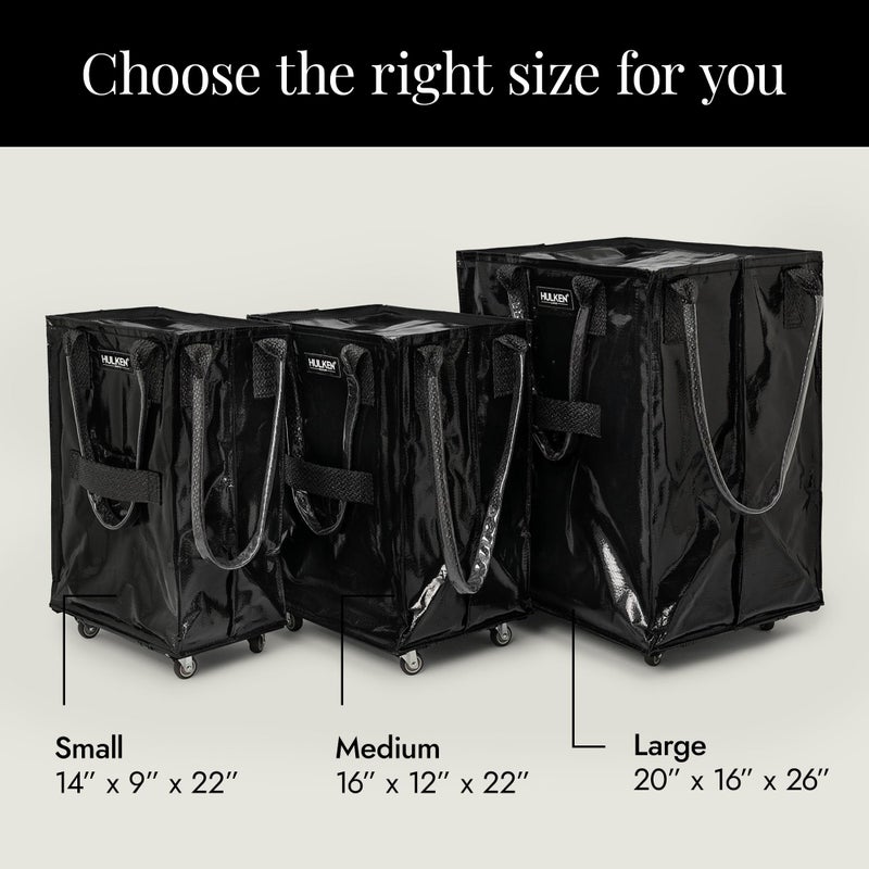 HULKEN - Large, Black - Reusable Grocery Bag On Wheels, Shopping Trolley, Rolling Tote, Zipper Closure, Lightweight, Carries Up to 66 lb & Fits 5 Grocery Bags, Folds Flat, Unbreakable Handles - Image 3