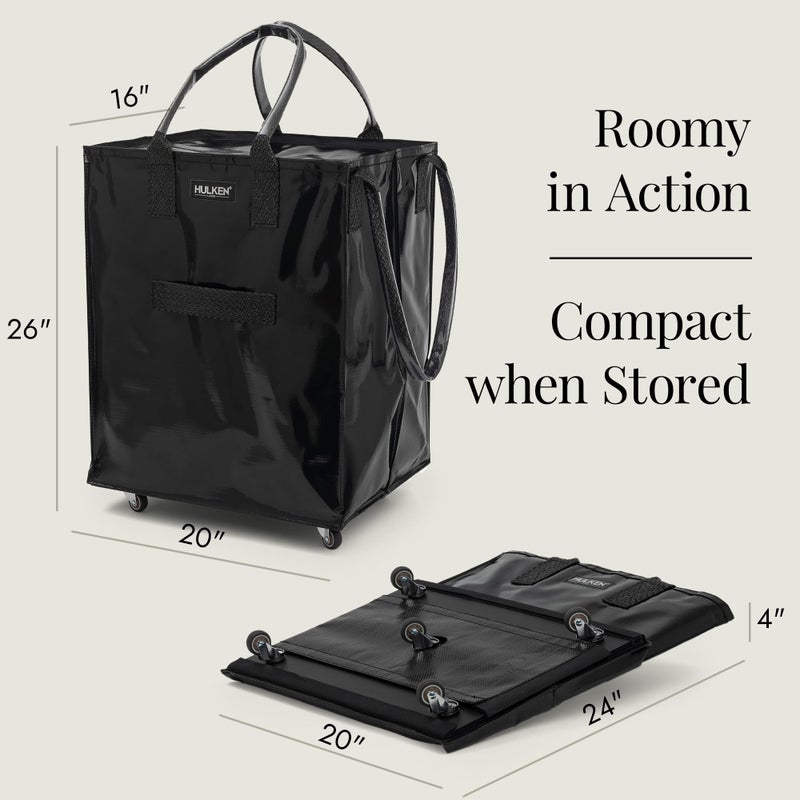 HULKEN - Large, Black - Reusable Grocery Bag On Wheels, Shopping Trolley, Rolling Tote, Zipper Closure, Lightweight, Carries Up to 66 lb & Fits 5 Grocery Bags, Folds Flat, Unbreakable Handles - Image 4