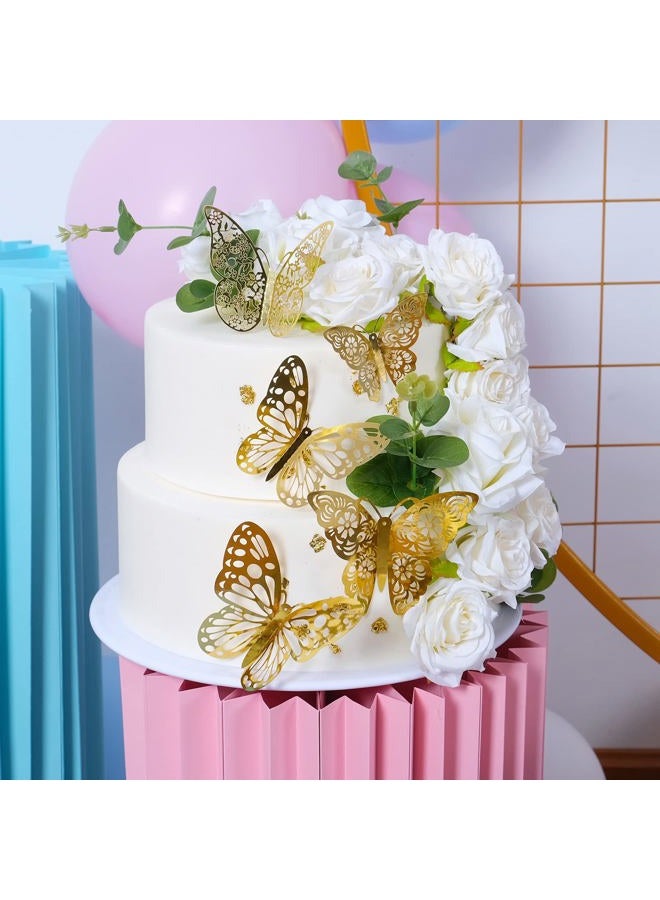 SAOROPEB 3D Butterfly Wall Stickers, 72Pcs 3 Sizes 3 Styles, Removable Metallic Wall Decals Fridge Sticker Room Mural Decoration for Kids Bedroom Nursery Classroom Party Wedding Decor DIY Gift (Gold) - Image 5
