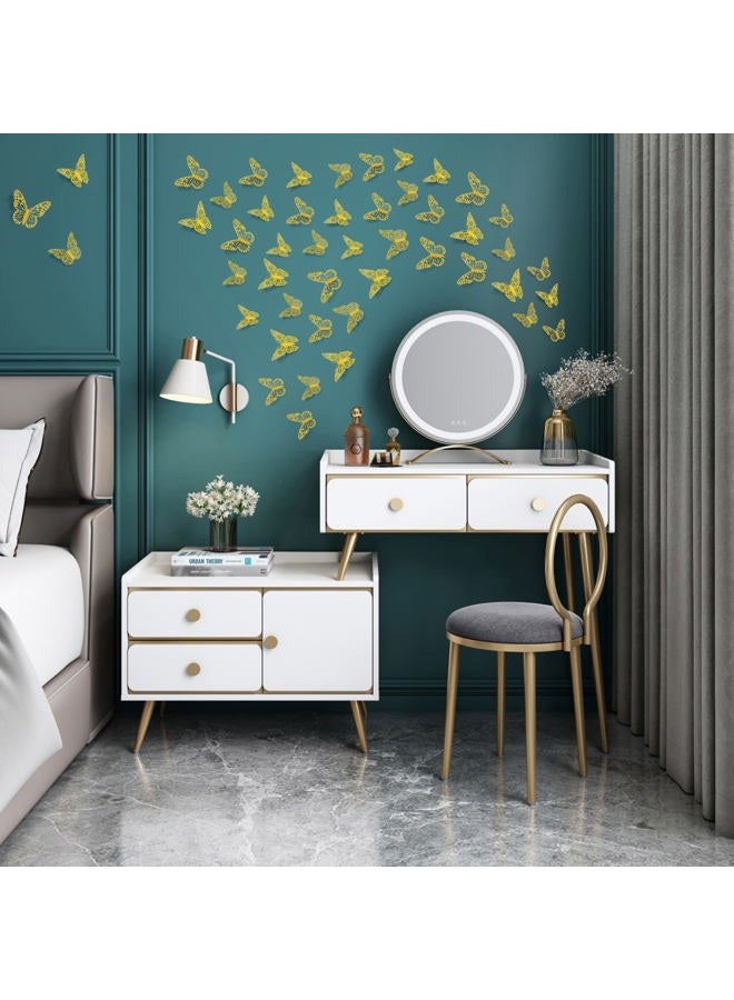 SAOROPEB 3D Butterfly Wall Stickers, 72Pcs 3 Sizes 3 Styles, Removable Metallic Wall Decals Fridge Sticker Room Mural Decoration for Kids Bedroom Nursery Classroom Party Wedding Decor DIY Gift (Gold) - Image 3