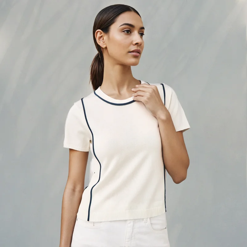Iconic Ribbed T-shirt with Contrast Piping
