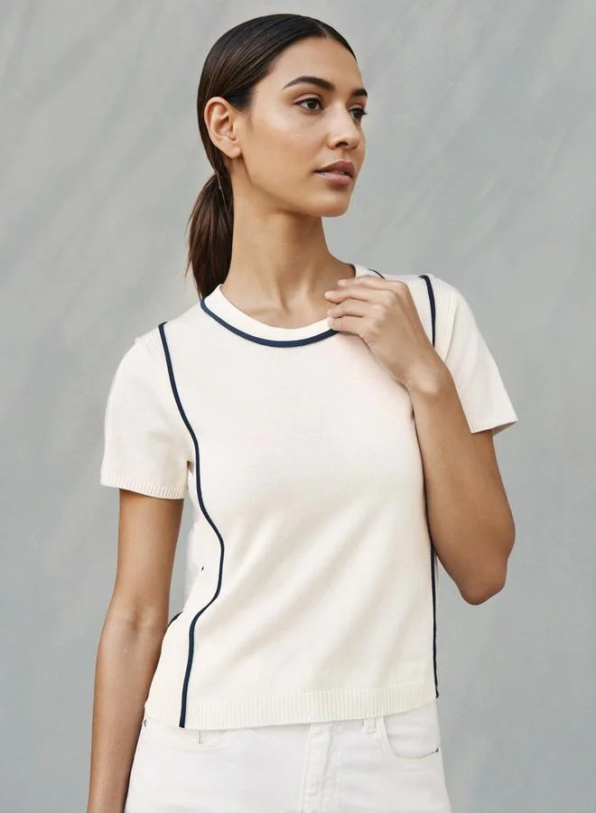 Iconic Iconic Ribbed T-shirt with Contrast Piping