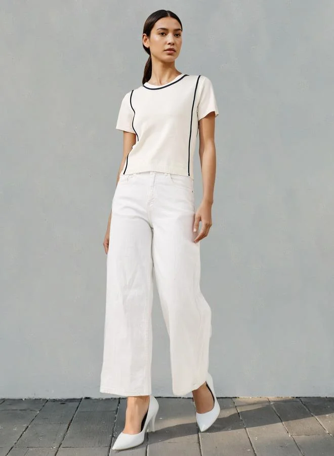 Iconic Iconic Ribbed T-shirt with Contrast Piping