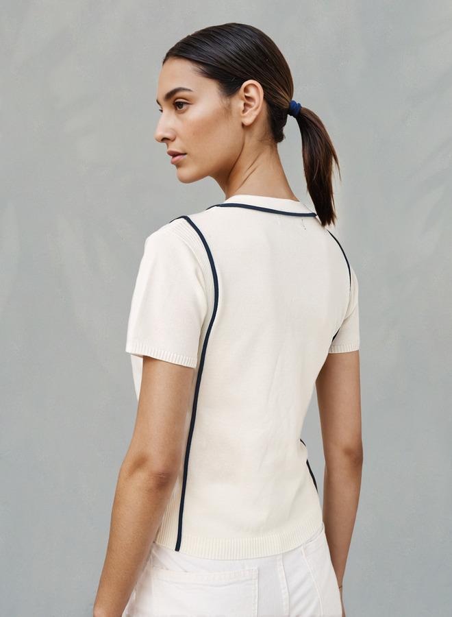 Iconic Ribbed T-shirt with Contrast Piping - Image 3