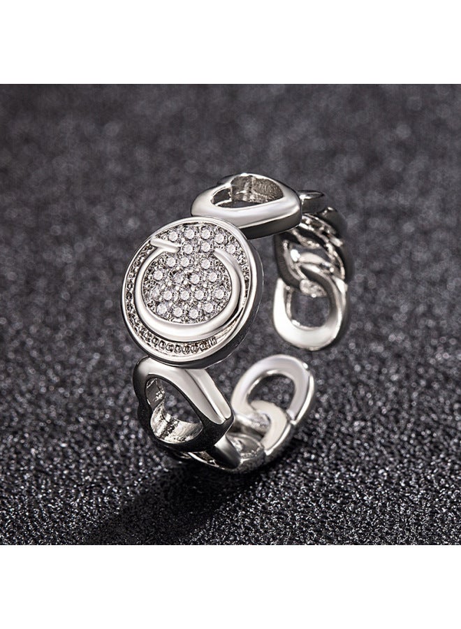 New Light Luxury Copper Inlaid Zircon 18k Real Gold Heart Smooth Letter Adjustable Ring Versatile Personality Ring