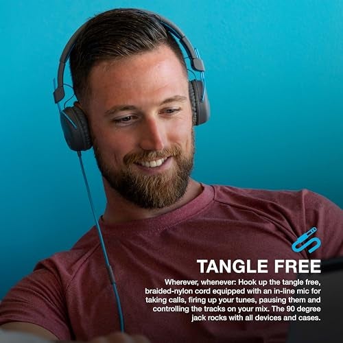 JLab Studio On-Ear Headphones, Wired Headphones, Gray/Blue, Tangle Free Cord, Ultra-Plush Faux Leather with Cloud Foam Cushions, 40mm Neodymium Drivers with C3 Sound - Image 4