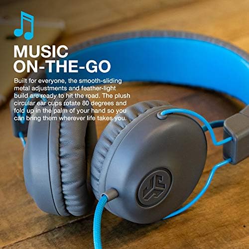 JLab Studio On-Ear Headphones, Wired Headphones, Gray/Blue, Tangle Free Cord, Ultra-Plush Faux Leather with Cloud Foam Cushions, 40mm Neodymium Drivers with C3 Sound - Image 3