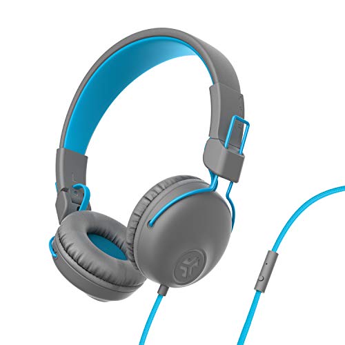JLab Studio On-Ear Headphones, Wired Headphones, Gray/Blue, Tangle Free Cord, Ultra-Plush Faux Leather with Cloud Foam Cushions, 40mm Neodymium Drivers with C3 Sound - Image 1