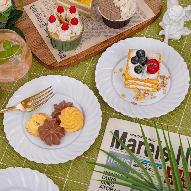 U-QE 100 Pieces White Plastic Plates - 6 Inch White Disposable Plates - Washable & Reusable - Premium Hard Dessert Plates - Party Supplies for Birthdays, Celebrations, Travel, Wedding,Party and Events - Image 5