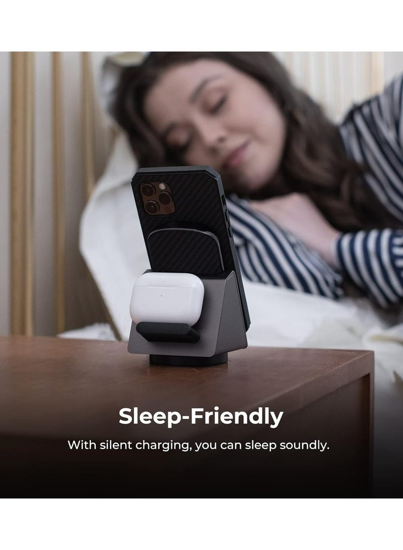PITAKA Wireless Charger 3 in 1 Qi Fast Charging Stand [MagEZ Slider] Magnetic Charging Station for iPhone 15/14/13/12