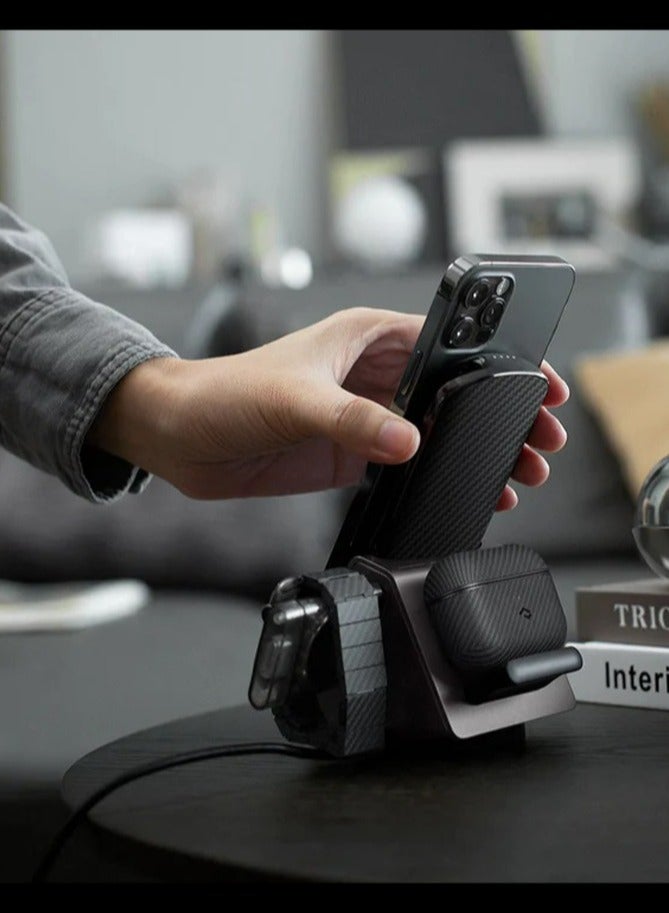 PITAKA Wireless Charger 3 in 1 Qi Fast Charging Stand [MagEZ Slider] Magnetic Charging Station for iPhone 15/14/13/12