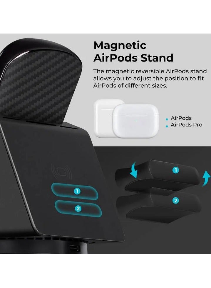 PITAKA Wireless Charger 3 in 1 Qi Fast Charging Stand [MagEZ Slider] Magnetic Charging Station for iPhone 15/14/13/12