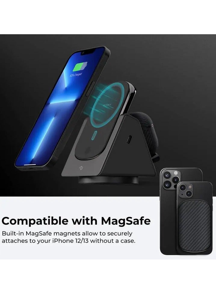 PITAKA Wireless Charger 3 in 1 Qi Fast Charging Stand [MagEZ Slider] Magnetic Charging Station for iPhone 15/14/13/12