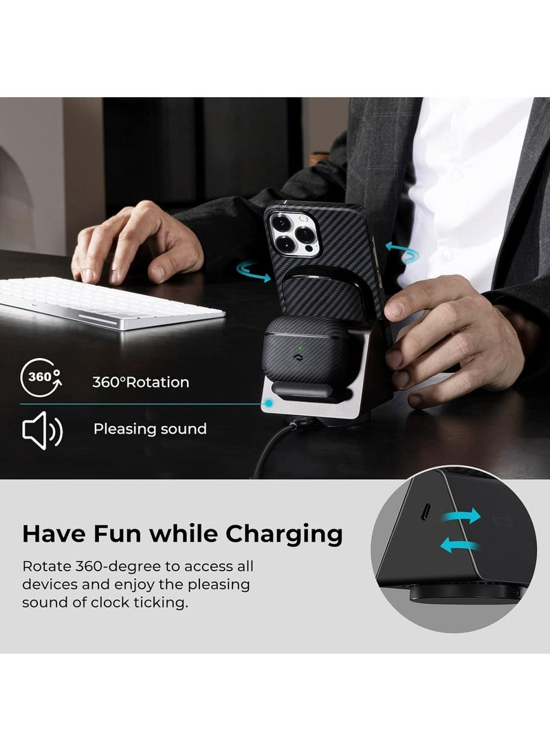 PITAKA Wireless Charger 3 in 1 Qi Fast Charging Stand [MagEZ Slider] Magnetic Charging Station for iPhone 15/14/13/12