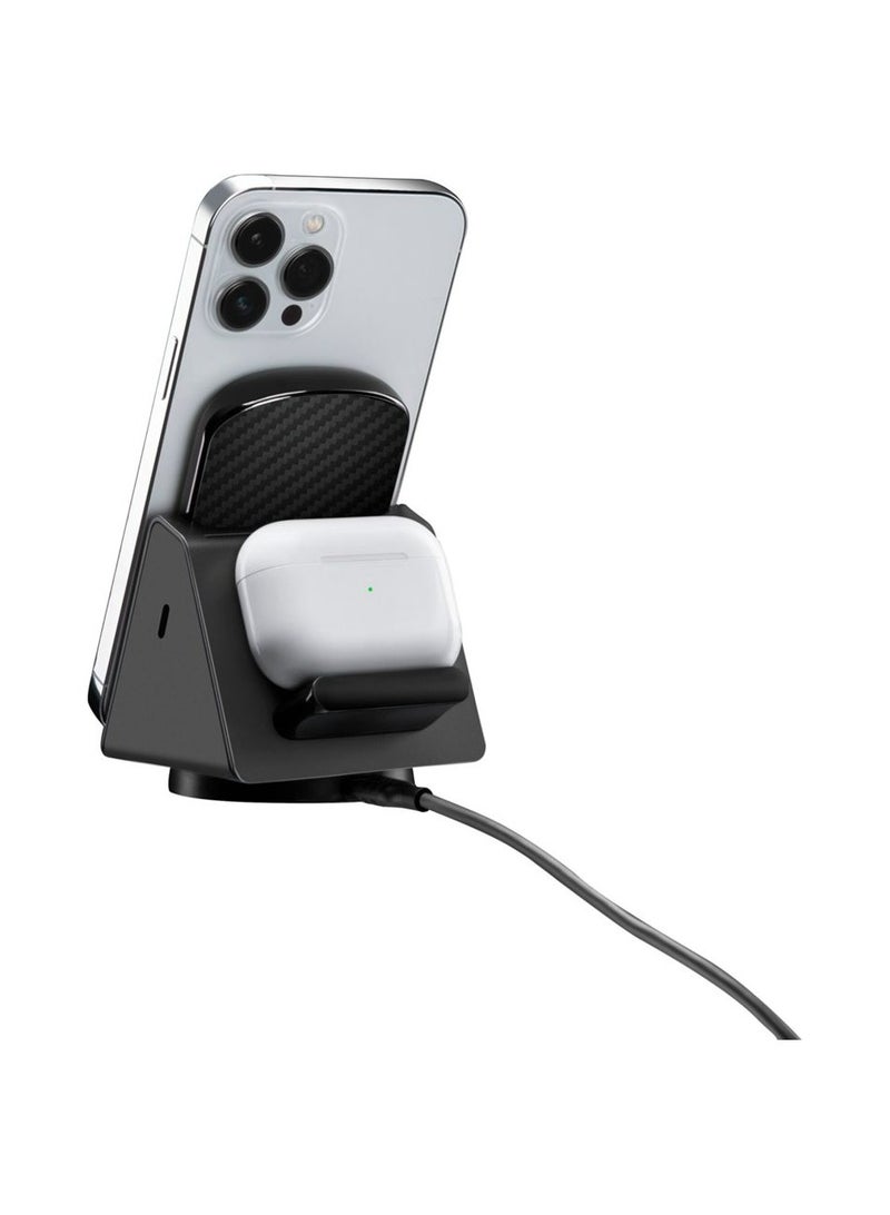 PITAKA Wireless Charger 3 in 1 Qi Fast Charging Stand [MagEZ Slider] Magnetic Charging Station for iPhone 15/14/13/12