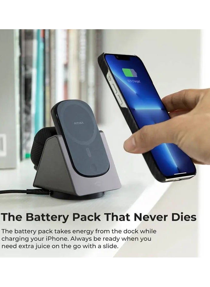 PITAKA Wireless Charger 3 in 1 Qi Fast Charging Stand [MagEZ Slider] Magnetic Charging Station for iPhone 15/14/13/12