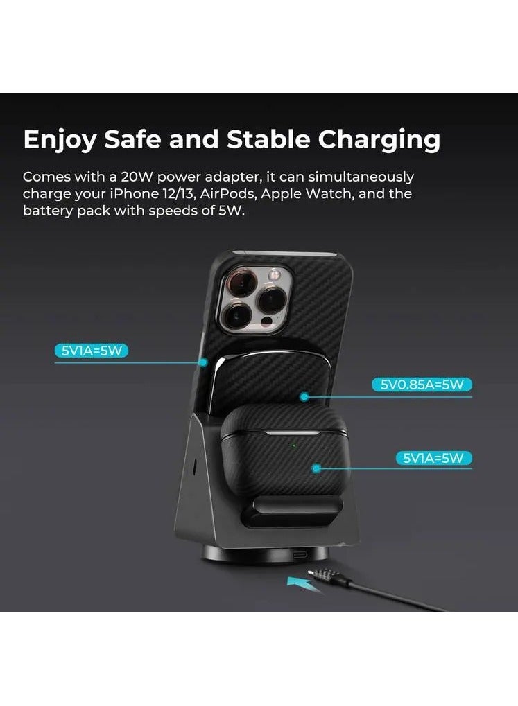 PITAKA Wireless Charger 3 in 1 Qi Fast Charging Stand [MagEZ Slider] Magnetic Charging Station for iPhone 15/14/13/12
