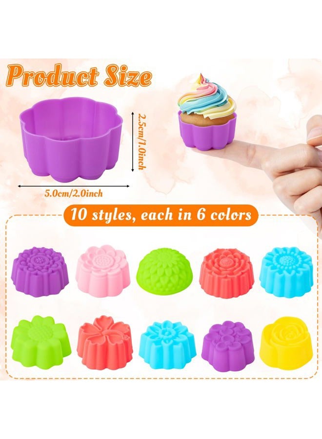 R HORSE Mini Silicone Cupcake Liners Molds - 60Pcs 2 Inch Muti-color Floral Shaped Baking Cups, Non-Stick Cupcake Holders Wrappers Reusable Muffin Cups Liners for Oven Pan Microwave Dishwasher - Image 2