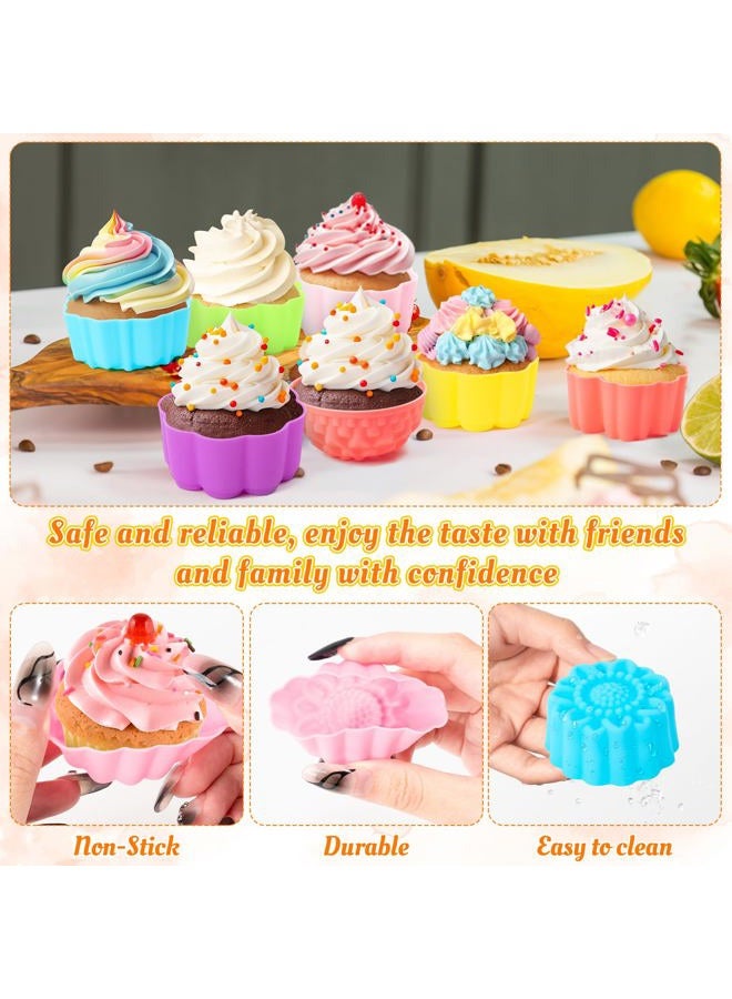 R HORSE Mini Silicone Cupcake Liners Molds - 60Pcs 2 Inch Muti-color Floral Shaped Baking Cups, Non-Stick Cupcake Holders Wrappers Reusable Muffin Cups Liners for Oven Pan Microwave Dishwasher - Image 4