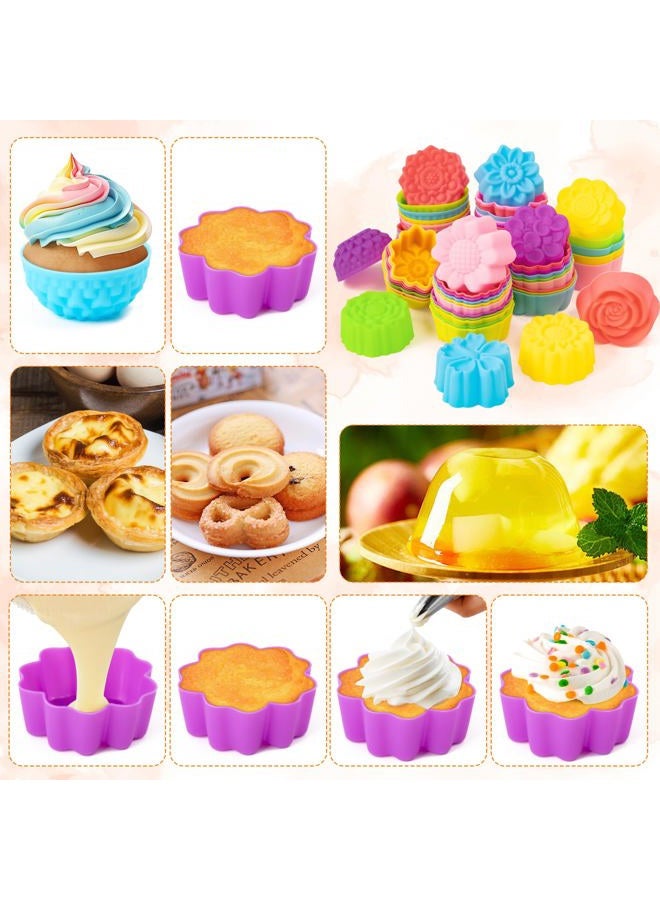 R HORSE Mini Silicone Cupcake Liners Molds - 60Pcs 2 Inch Muti-color Floral Shaped Baking Cups, Non-Stick Cupcake Holders Wrappers Reusable Muffin Cups Liners for Oven Pan Microwave Dishwasher - Image 5
