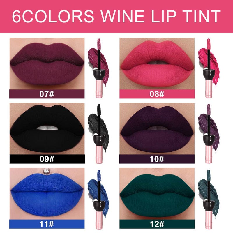 evpct 6 Colors Dark Black Blue Green Purple Rose Red Matte Liquid Lipstick for Women, Wine Lip Tint Stain Makeup Sets Long Lasting Waterproof Wine Bottle Colored 24 Hours Lipstick Lip Stain Peel off - Image 2