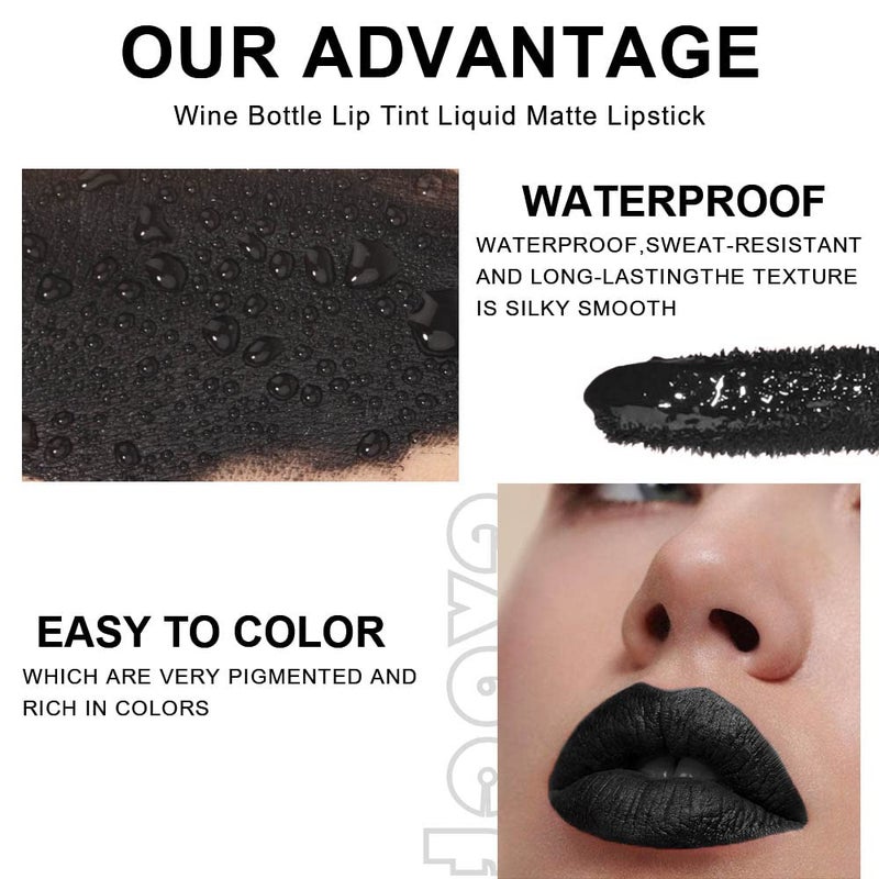 evpct 6 Colors Dark Black Blue Green Purple Rose Red Matte Liquid Lipstick for Women, Wine Lip Tint Stain Makeup Sets Long Lasting Waterproof Wine Bottle Colored 24 Hours Lipstick Lip Stain Peel off - Image 3