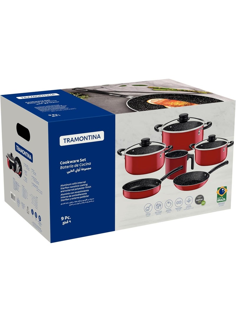 Tramontina 9-Piece Red Aluminum Cookware Set with Starflon Max Nonstick Coating - Image 3