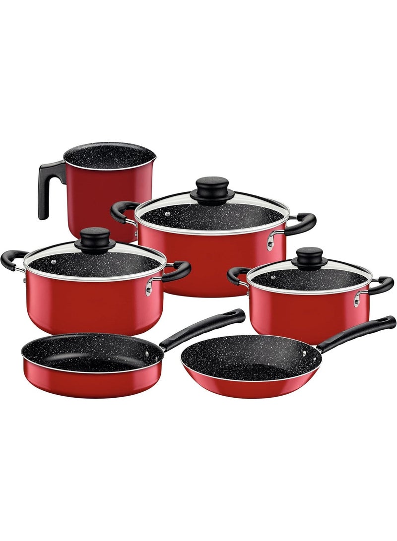 Tramontina 9-Piece Red Aluminum Cookware Set with Starflon Max Nonstick Coating - Image 1