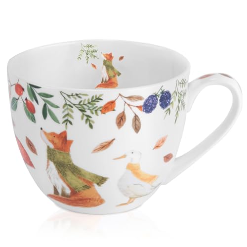MFoffice Autumn Forest Animal Mug - 20 oz Bone China Coffee Mug with Fox, Squirrel & Duck, Cozy Fall Gift for Nature Lovers and Friends, Designed in England by Harvest Green Studio - Image 1