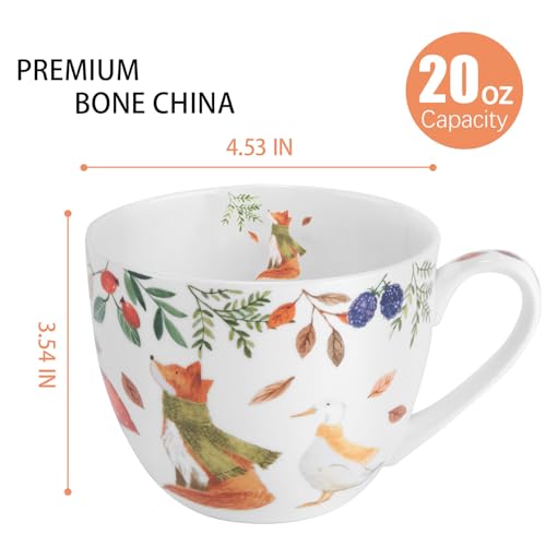 MFoffice Autumn Forest Animal Mug - 20 oz Bone China Coffee Mug with Fox, Squirrel & Duck, Cozy Fall Gift for Nature Lovers and Friends, Designed in England by Harvest Green Studio - Image 2