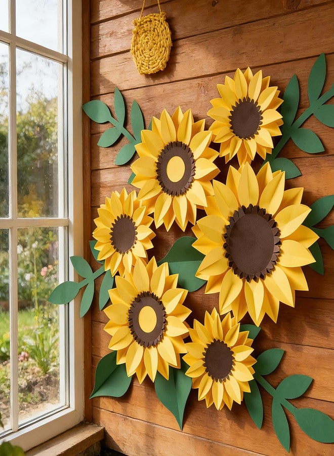 paper jazz 15pcs Sunflower Wall Decor, Paper Flower for Wall with 3D Artificial Flowers Yellow Bulletin Board Decoration Large Paper Flower for Background for Living Room Office Garden Wedding. - Image 5