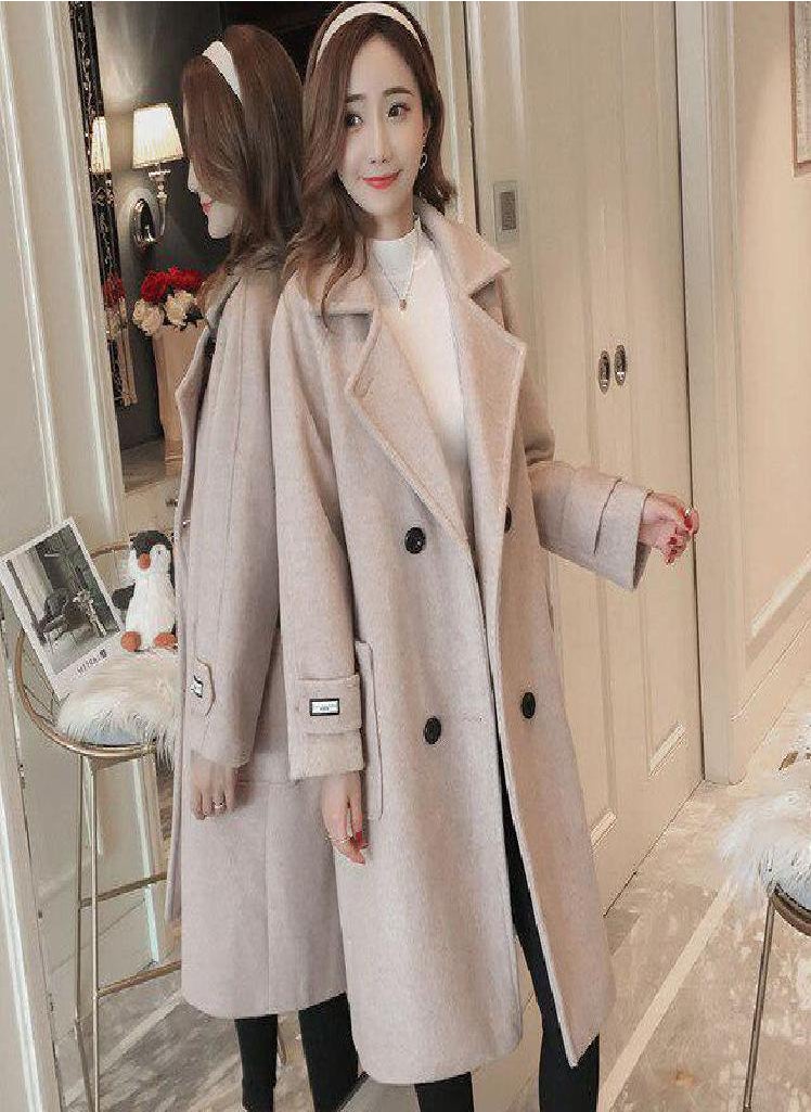 Eckek - Women Korean Wool Coat Ladies Solid Casual Coats Single Breasted Turn-down Collar Jakects - Image 1