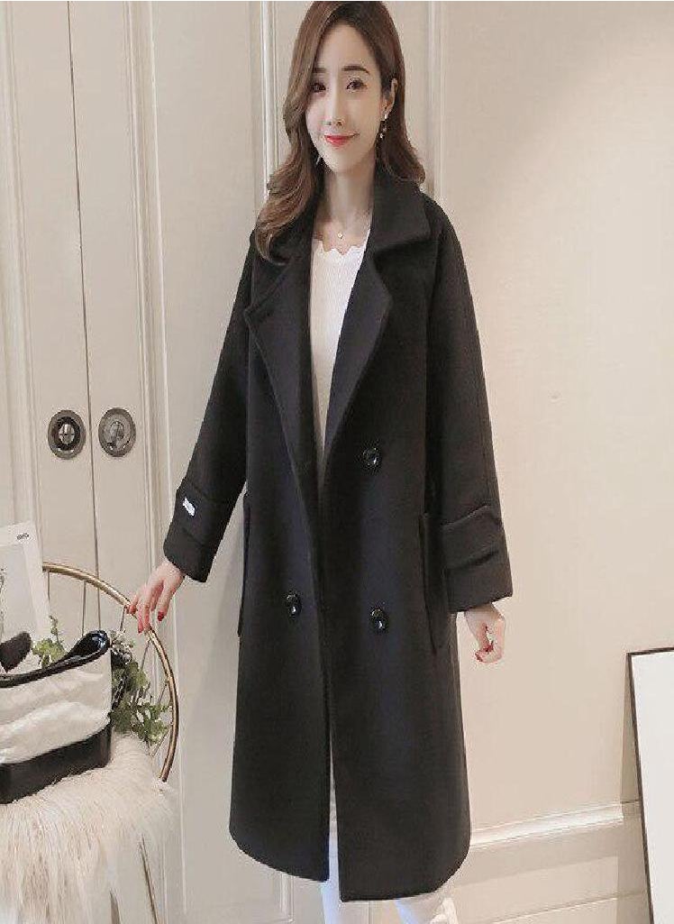 Eckek - Women Korean Wool Coat Ladies Solid Casual Coats Single Breasted Turn-down Collar Jakects - Image 1