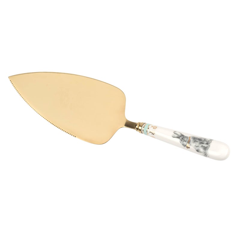 Spode Meadow Lane Cake Server, Gold-Plated Stainless Steel Dessert Knife with Porcelain Handle - Bunny Motif & Gold Accents, For Cakes, Pies & Pastries - 10-Inch Cake Cutter, Elegant Gift Box - Image 1
