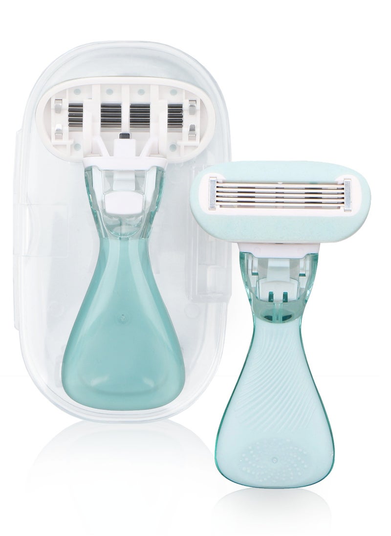 Portable 5-Blade Mini Razor for Women, Reusable Hair Removal Razor for Women, Extra Smooth On-The-Go Shaver for Women, Travel Essentials for Women Shaving, 1 Mini Razor and 1 Travel Case, Mint Blue - pzsku/Z4CAD1598D157A94BEA46Z/45/_/1735882197/b4012613-203e-4102-ab9d-364ea2a4a238
