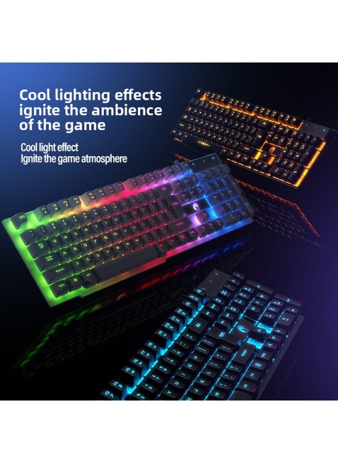 Generic - Mechanical Feel Keyboard Mouse Suit Wired Desktop Computer Notebook Game E-sports Typing Dedicated USB-Color:Mechanical Feel - 1 Year Warranty - Black Characters, White Ice Blue Light - Upgraded Alloy Panel + 6-button Hot Wheels Mouse - No - 104 Keys - Official Standard - Image 1