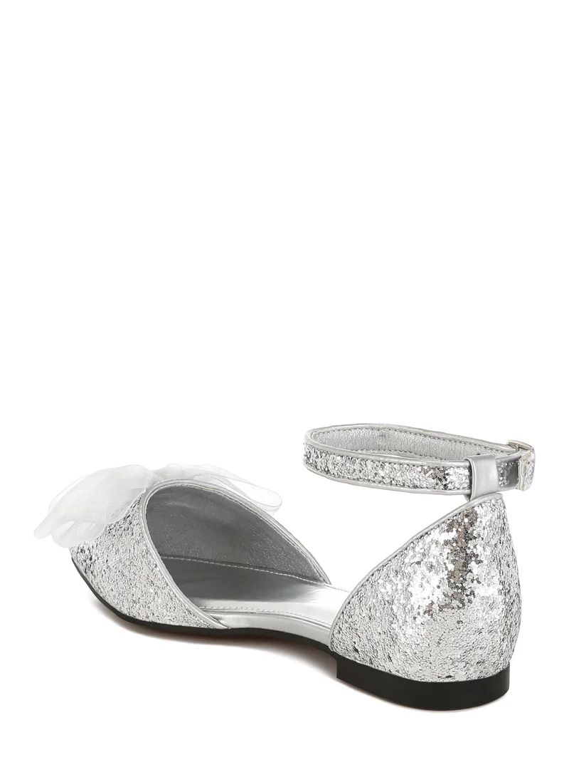 London Rag Sheer Bow Detail Glitter Flat Sandals in Silver