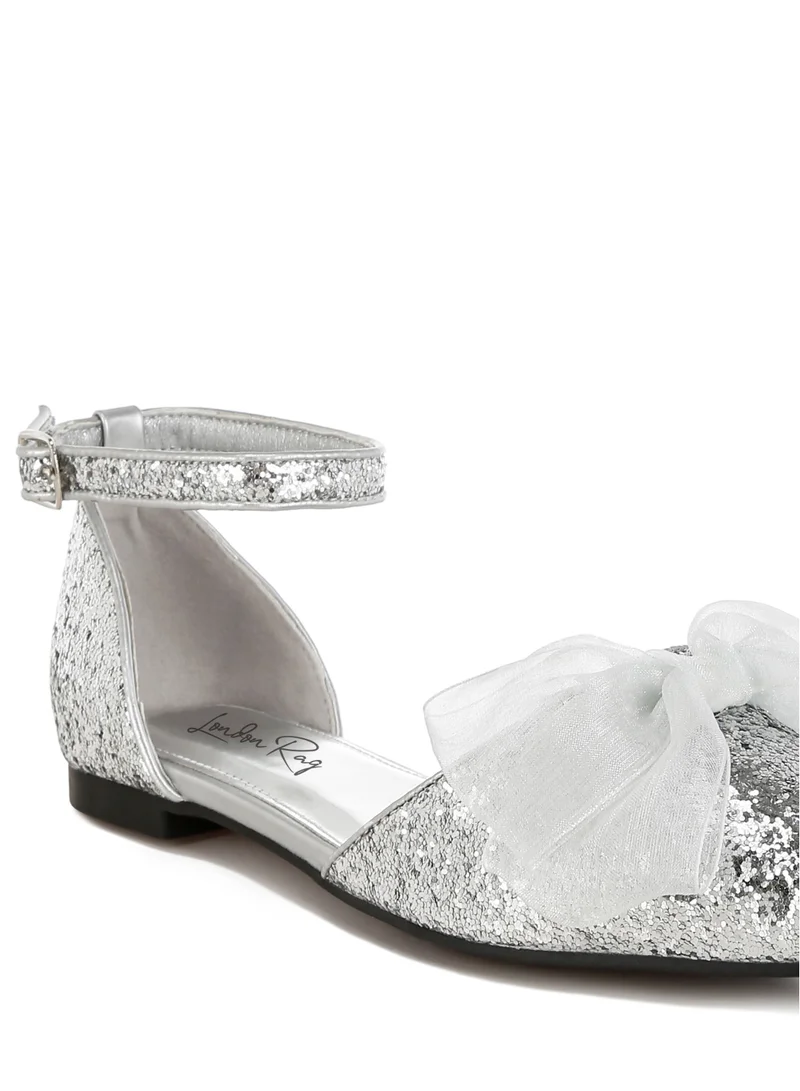 London Rag Sheer Bow Detail Glitter Flat Sandals in Silver