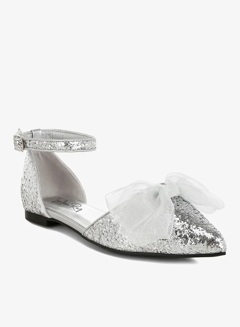 London Rag Silver Sheer Bow Detail Glitter Flat Sandals in Silver for Women | Best Price UAE
