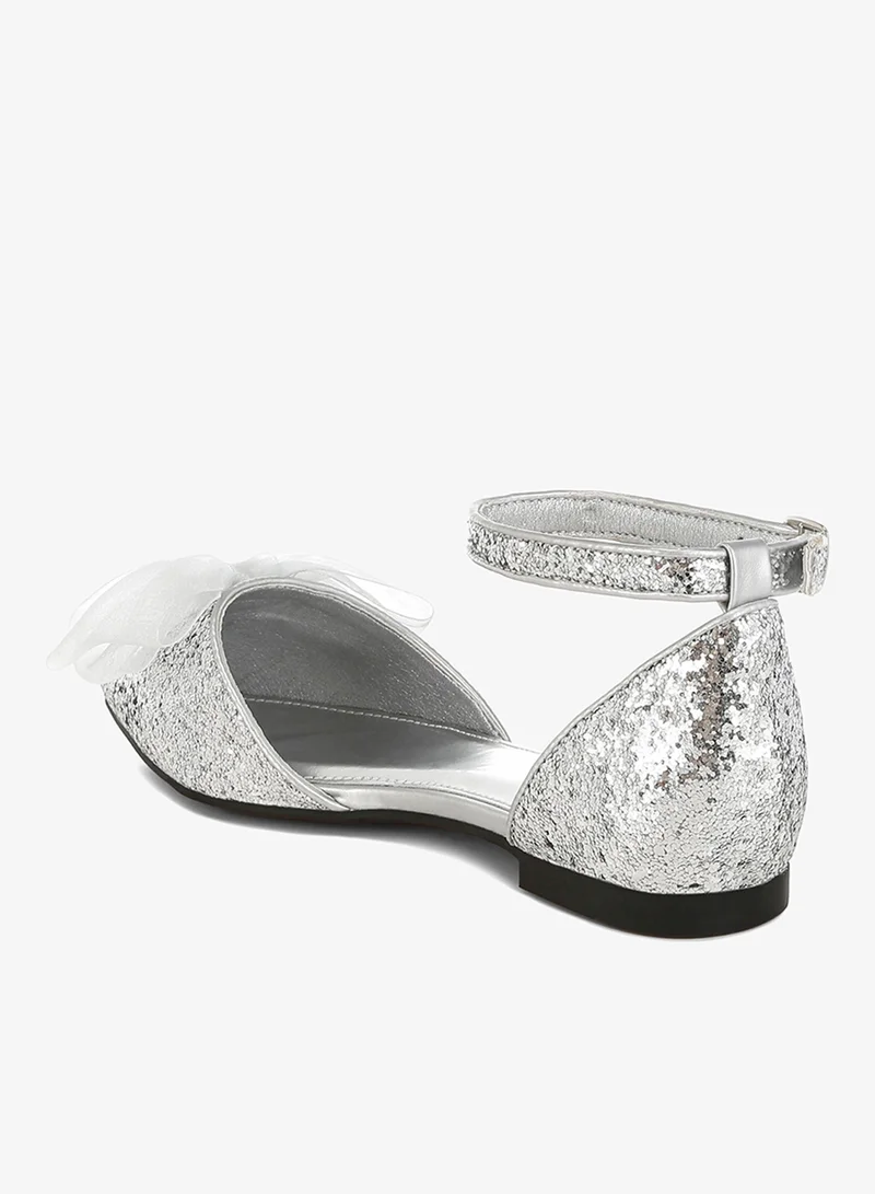 London Rag Silver Sheer Bow Detail Glitter Flat Sandals in Silver for Women | Best Price UAE