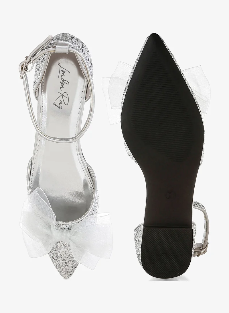 London Rag Silver Sheer Bow Detail Glitter Flat Sandals in Silver for Women | Best Price UAE