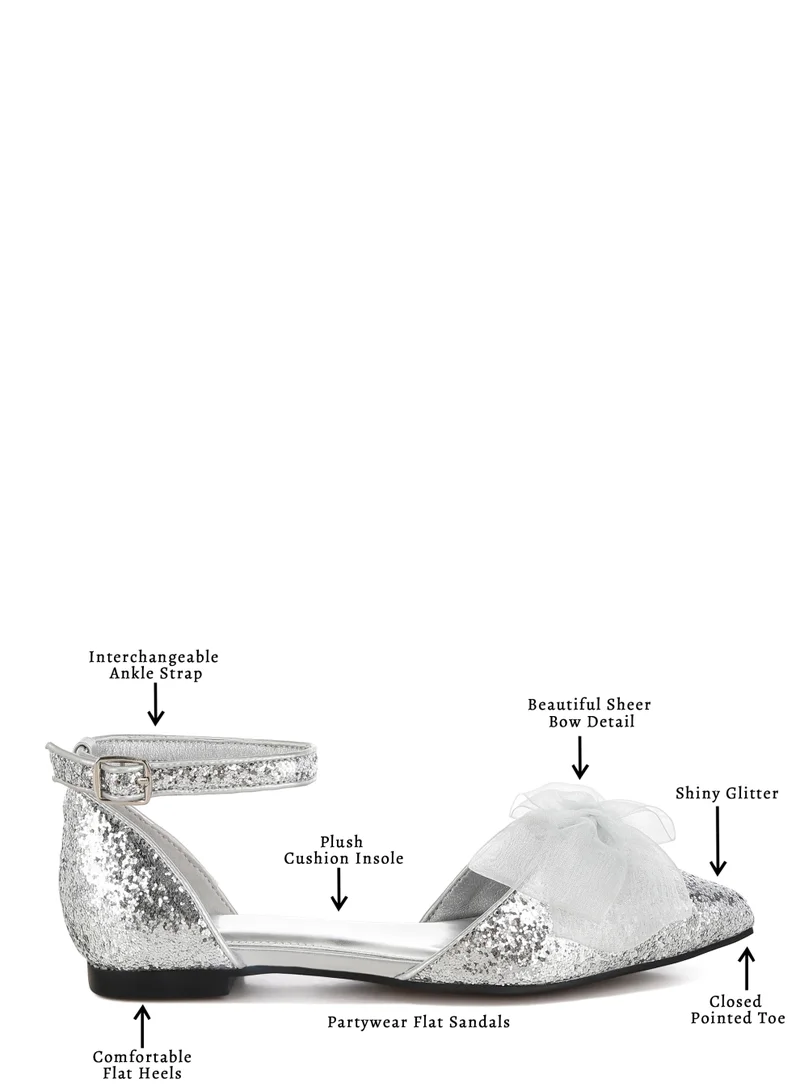 London Rag Silver Sheer Bow Detail Glitter Flat Sandals in Silver for Women | Best Price UAE