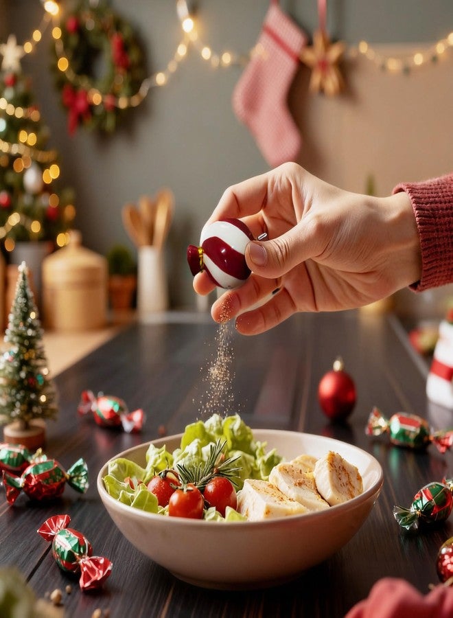 طقم رشاشات ملح وفلفل على شكل حلوى عيد الميلاد من DIF DECO، رشاشات ملح صغيرة لطيفة، عبوات توابل مرسومة يدويًا لعيد الميلاد، مثالية للطبخ المنزلي، والسفر، والشواء، وتزيين المطبخ والمطاعم. - Image 3