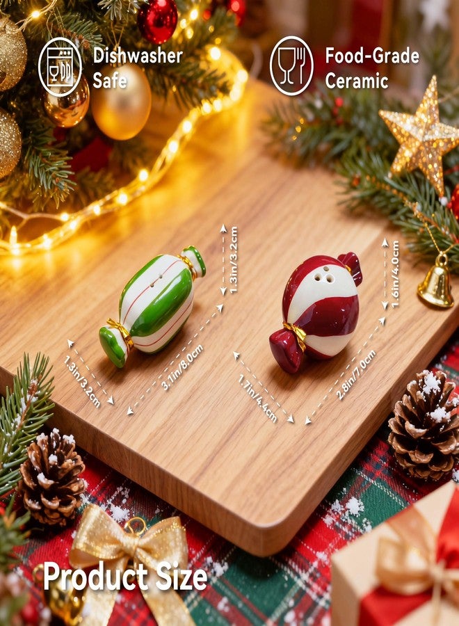 طقم رشاشات ملح وفلفل على شكل حلوى عيد الميلاد من DIF DECO، رشاشات ملح صغيرة لطيفة، عبوات توابل مرسومة يدويًا لعيد الميلاد، مثالية للطبخ المنزلي، والسفر، والشواء، وتزيين المطبخ والمطاعم. - Image 2
